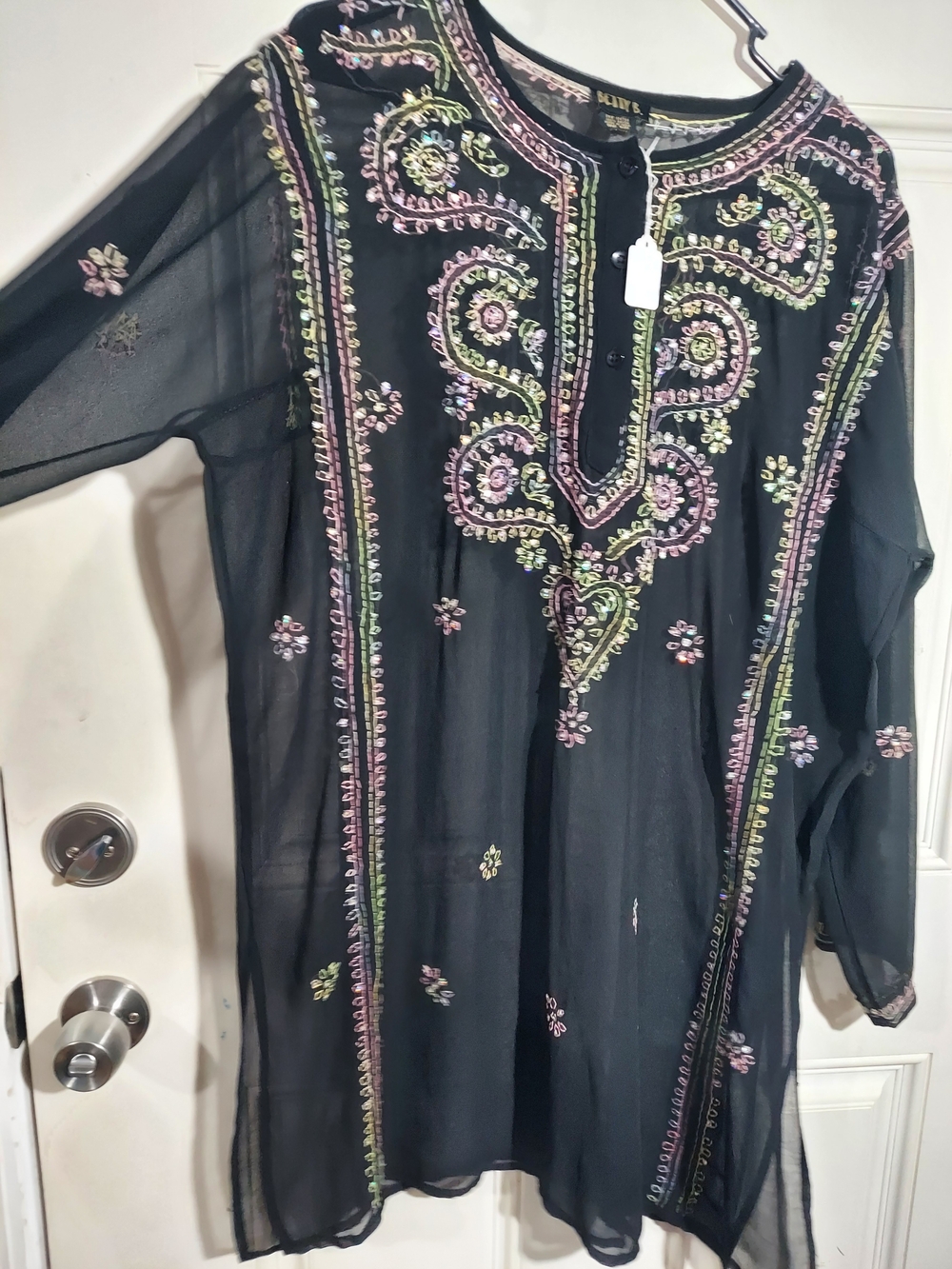 Betty B Vintage 2000s Sheer Embroidered Sequin Tunic Cover Up Blouse